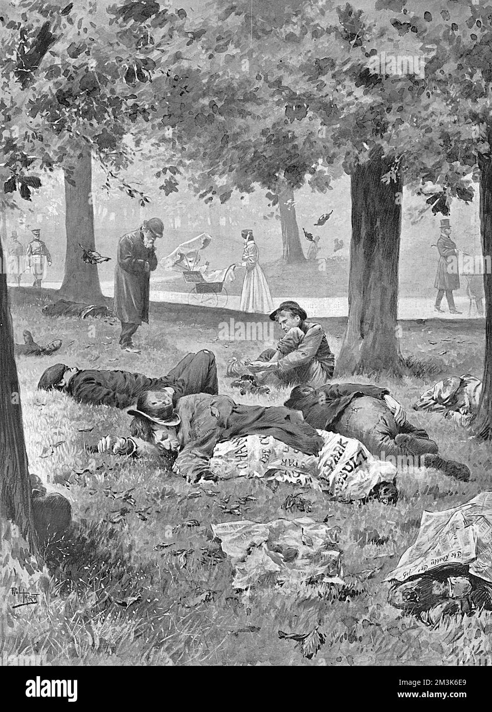 Homeless Men in a Royal Park, London 1903 Stock Photo