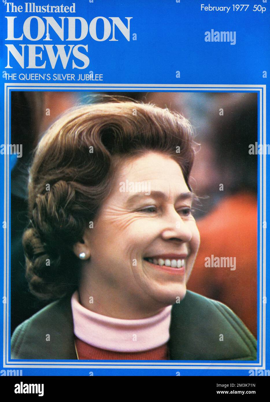 A front cover of The Illustrated London News showing a smiling Queen Elizabeth II in the year of her Silver Jubilee.     Date: 01/02/1977 Stock Photo