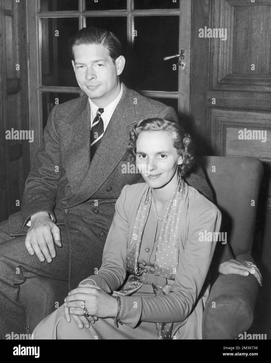 Ex-King Michael of Romania with his wife, Princess Anna Boubon Parma.     Date: September 24th 1952 Stock Photo