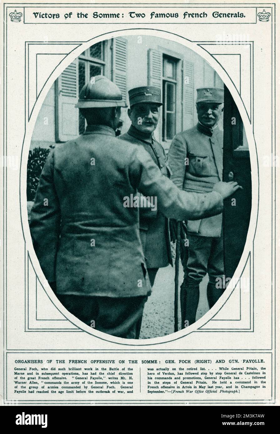 Two famous French Generals Ferdinand Foch (right) and General Emile Fayolle.     Date: 1916 Stock Photo