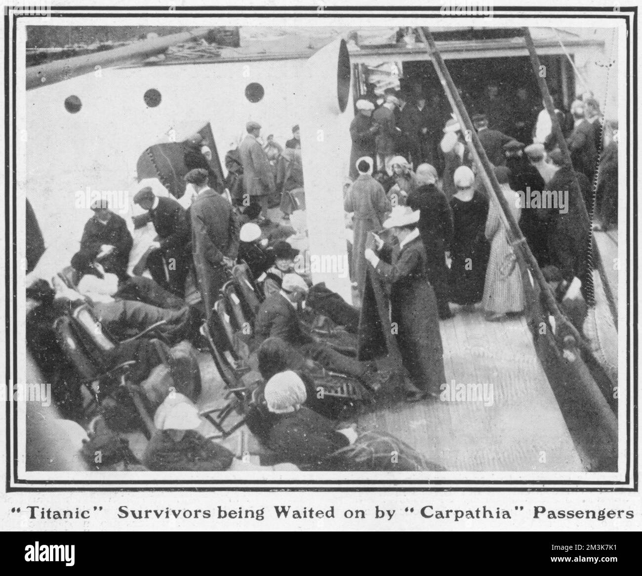 A Photograph Showing Survivors From The Titanic Disaster Being Waited A Photograph Showing Survivors From The Titanic Disaster Being Waited