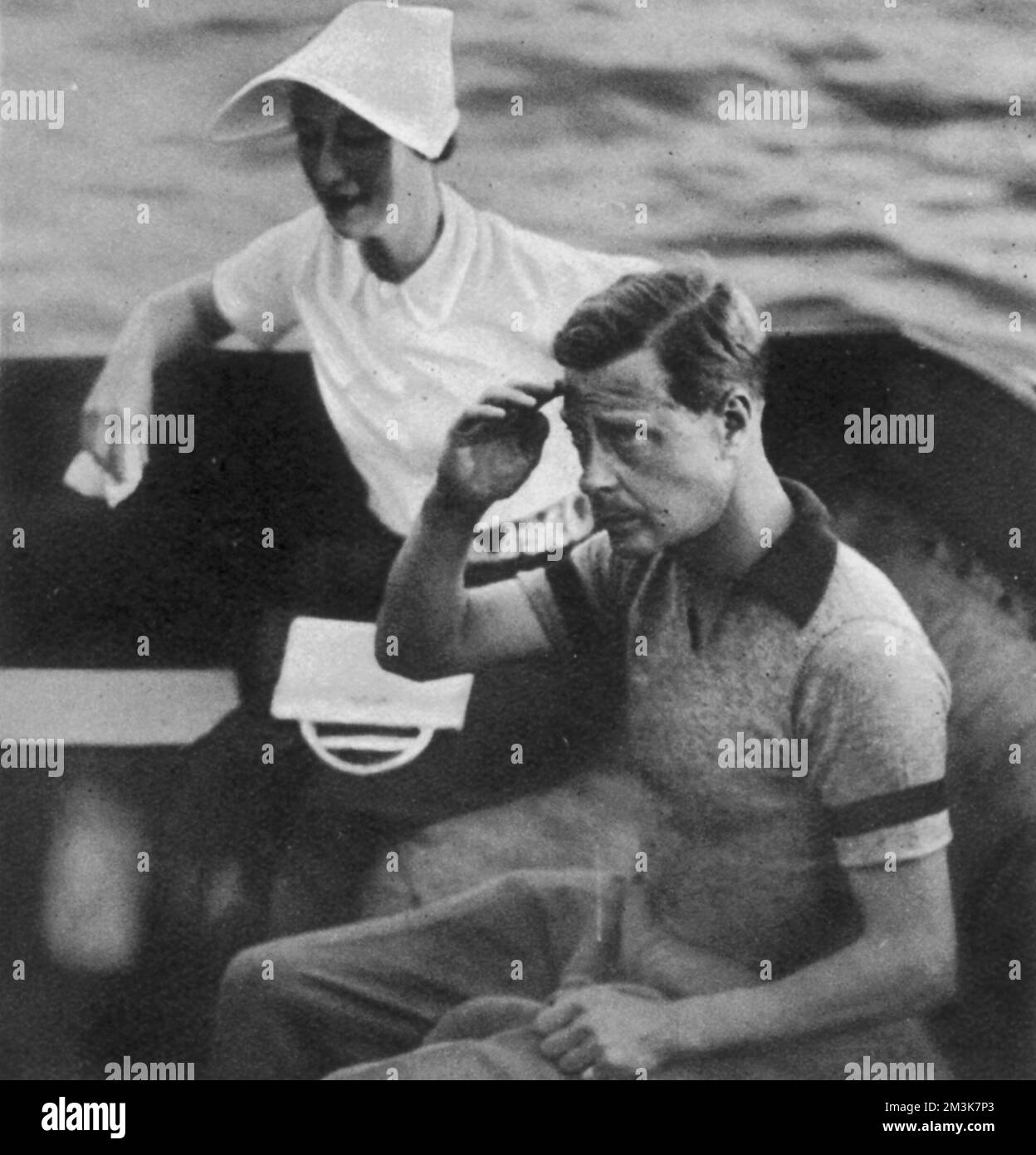 King Edward VIII (1894-1972), later Duke of Windsor together with Mrs. Wallis Simpson (1896-1986), later Duchess of Windsor on the Dalmatian coast in August 1936.  Four months later, Edward chose to abdicate the throne in order to marry Wallis, a twice-divorced American.     Date: 01/08/1936 Stock Photo