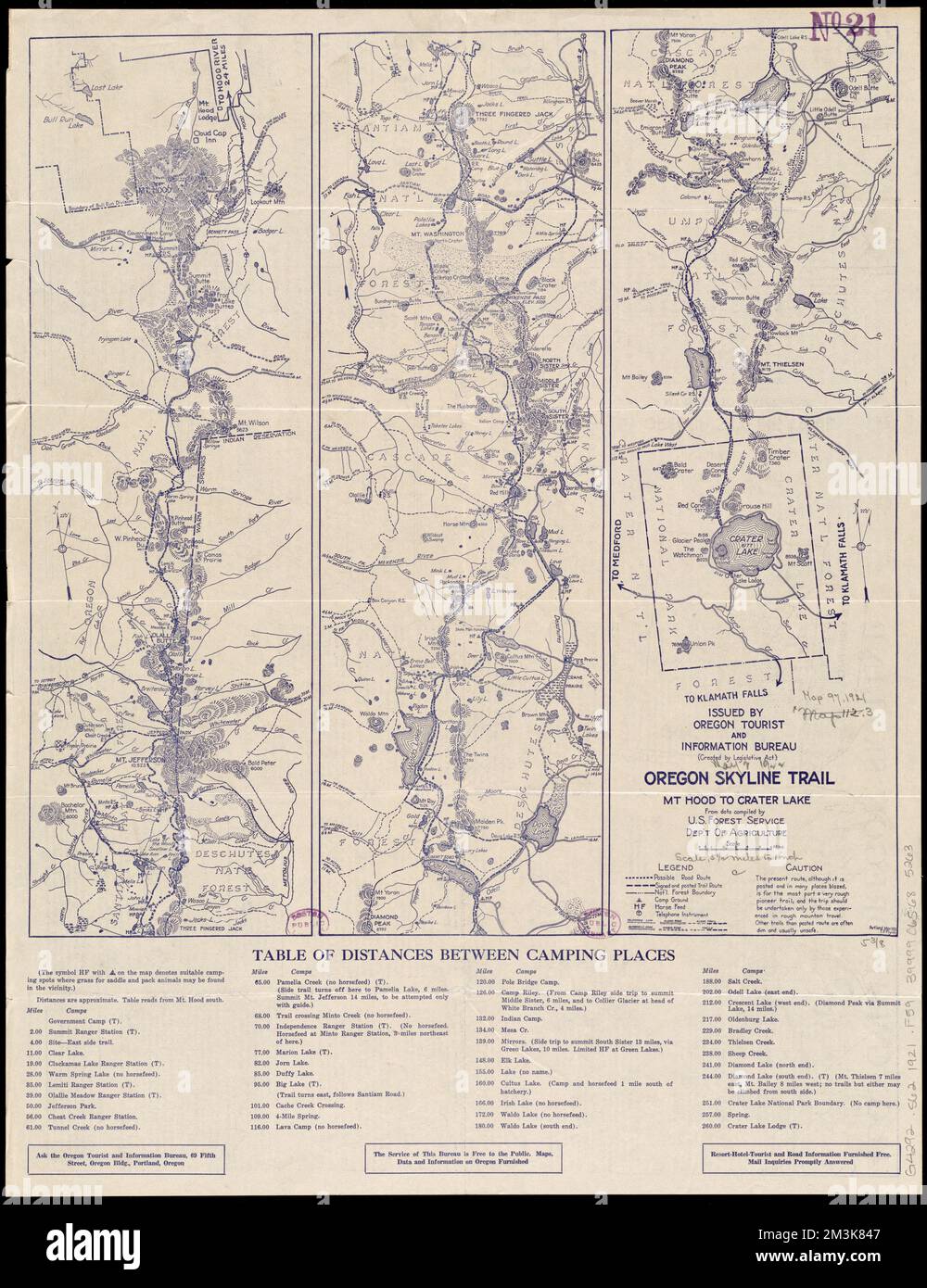 Oregon Skyline Trail Mt Hood - Oregon Skyline Trail Mt Hood To Crater Lake Trails Oregon Maps Pacific Crest Trail Maps Oregon Skyline Trail Or Maps 1921 Norman B Leventhal Map Center Collection 2M3K847