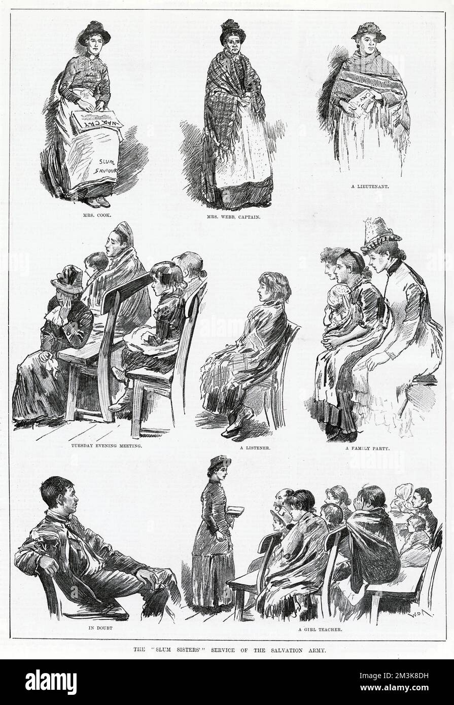 The top three images show members of the Salvation Army who, described as 'slum saviours', went to live with the poorest London people to help and provide for them. This was seen as a way to save drunkards and fallen women and reach them with Christianity. Stock Photo