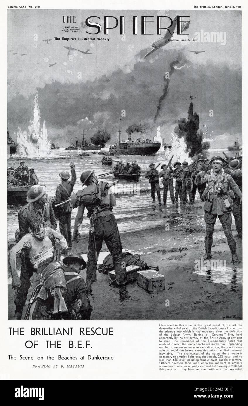 The dramatic rescue of the British Expeditionary Force from Dunkerque in 1940. Taking over 900 vessels from England to evacuate the British and French soldiers. Stock Photo
