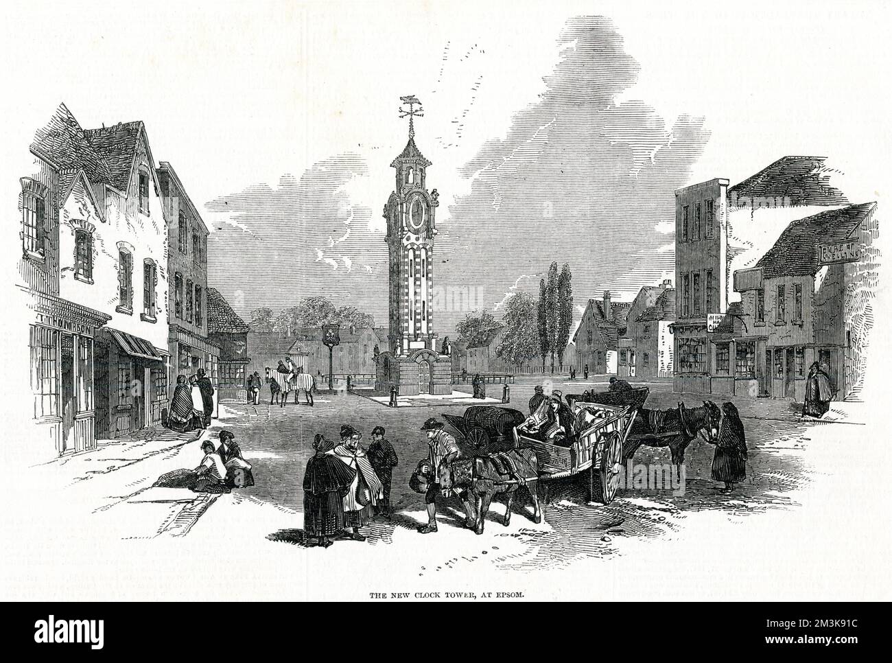 New clock tower at Epsom 1847 Stock Photo - Alamy