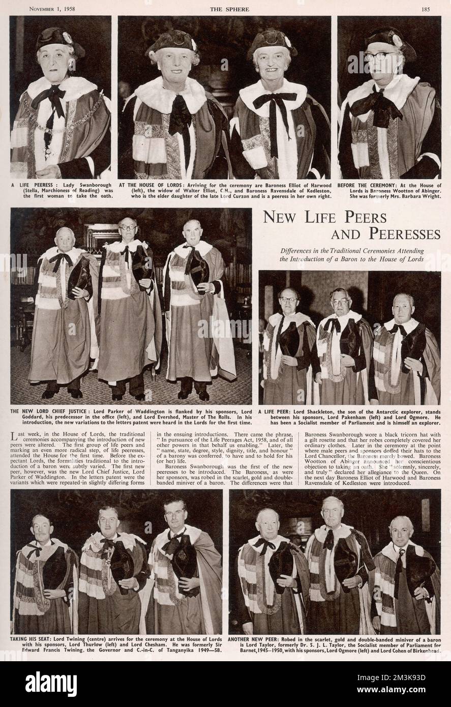 Page from The Sphere depicting the first life peers arriving at the