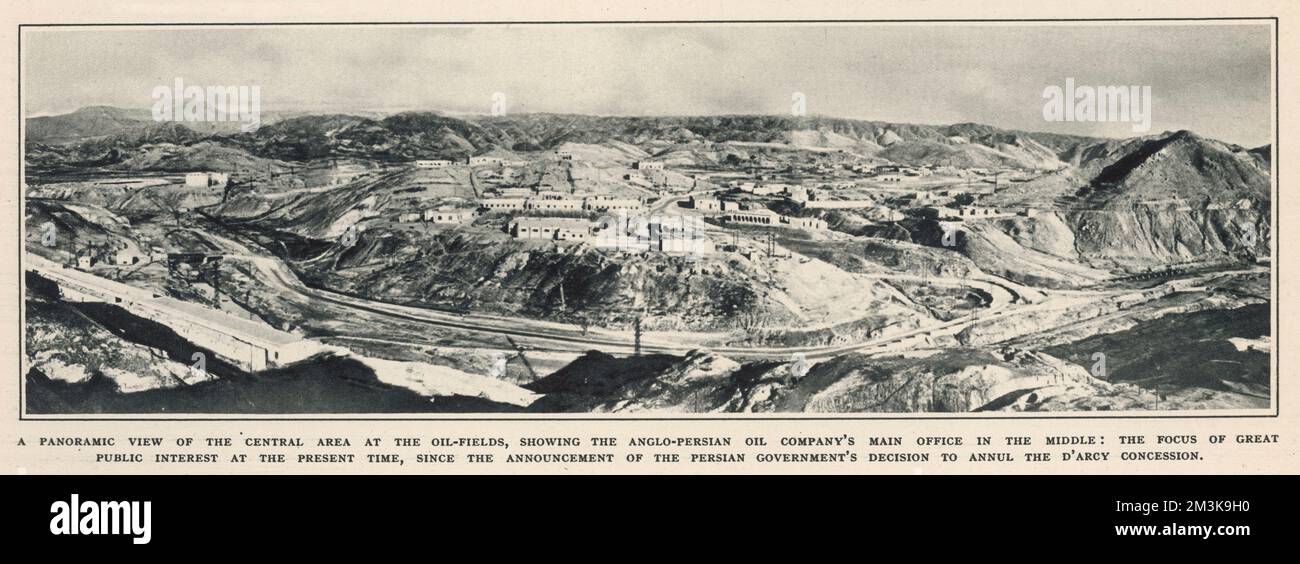 A panoramic view of the  central area of oil-fields in  Persia (modern-day Iran)  showing the offices of the  Anglo-Persian Oil Company.      Date: 10 December 1932 Stock Photo