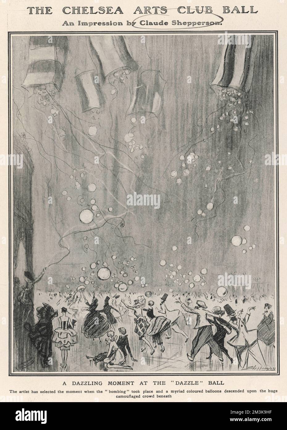 An impression of the Dazzle  Ball of the Chelsea Arts Club  held to celebrate the Allied  victory at the end of World  War One.  Costumes were  inspired by the dazzle      Date: 26 March 1919 Stock Photo
