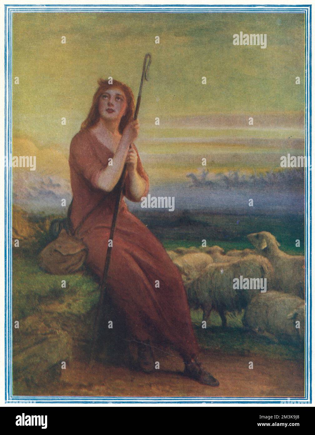 JOAN OF ARC Maid of Orleans, French saint  and national heroine.   Pictured having one of her  regular divine visions while  watching a flock of sheep.     Date: 1412? 1431 Stock Photo