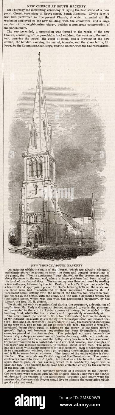 Impression of the new church  to be built on Grove Street in  South Hackney in the 1840s.   Now the Church of St. John of  Jerusalem.      Date: 1845 Stock Photo