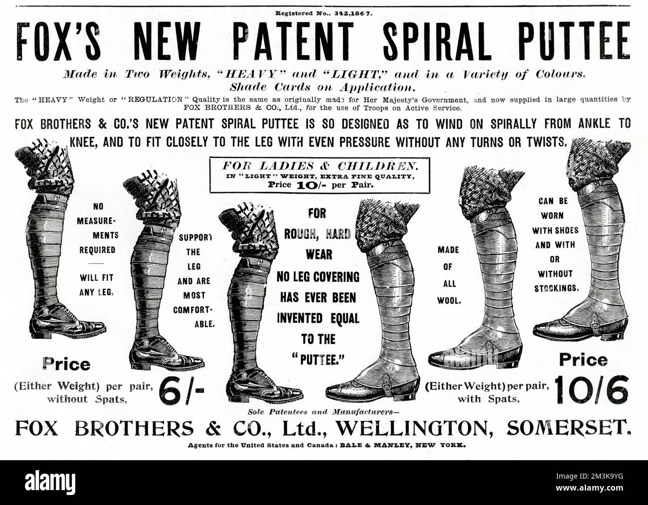 Foxs new patent spiral puttee, spiralling from the ankle to the knee.     Date: 1899 Stock Photo