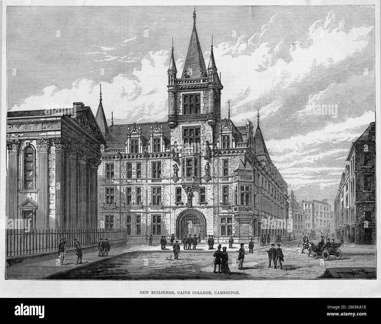 The new buildings of Caius  College, facing along King's  Parade.        Date: 1876 Stock Photo