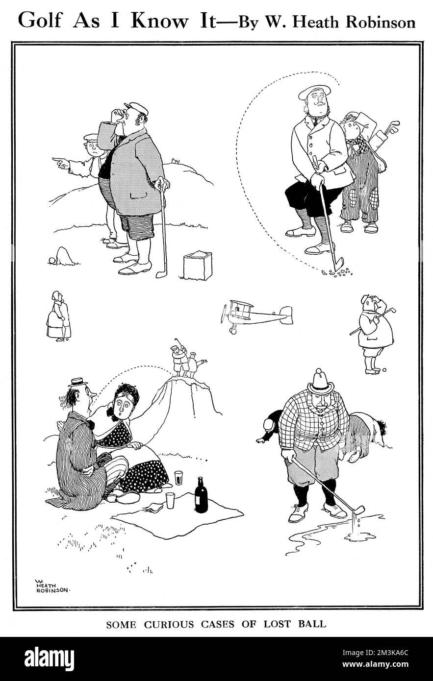 Cartoon, Golf as I know it.  Some curious cases of lost  ball.     Please note: Credit must appear as  Courtesy of the Estate of Mrs J.C.Robinson/Pollinger Ltd/ILN/Mary Evans  1922 Stock Photo