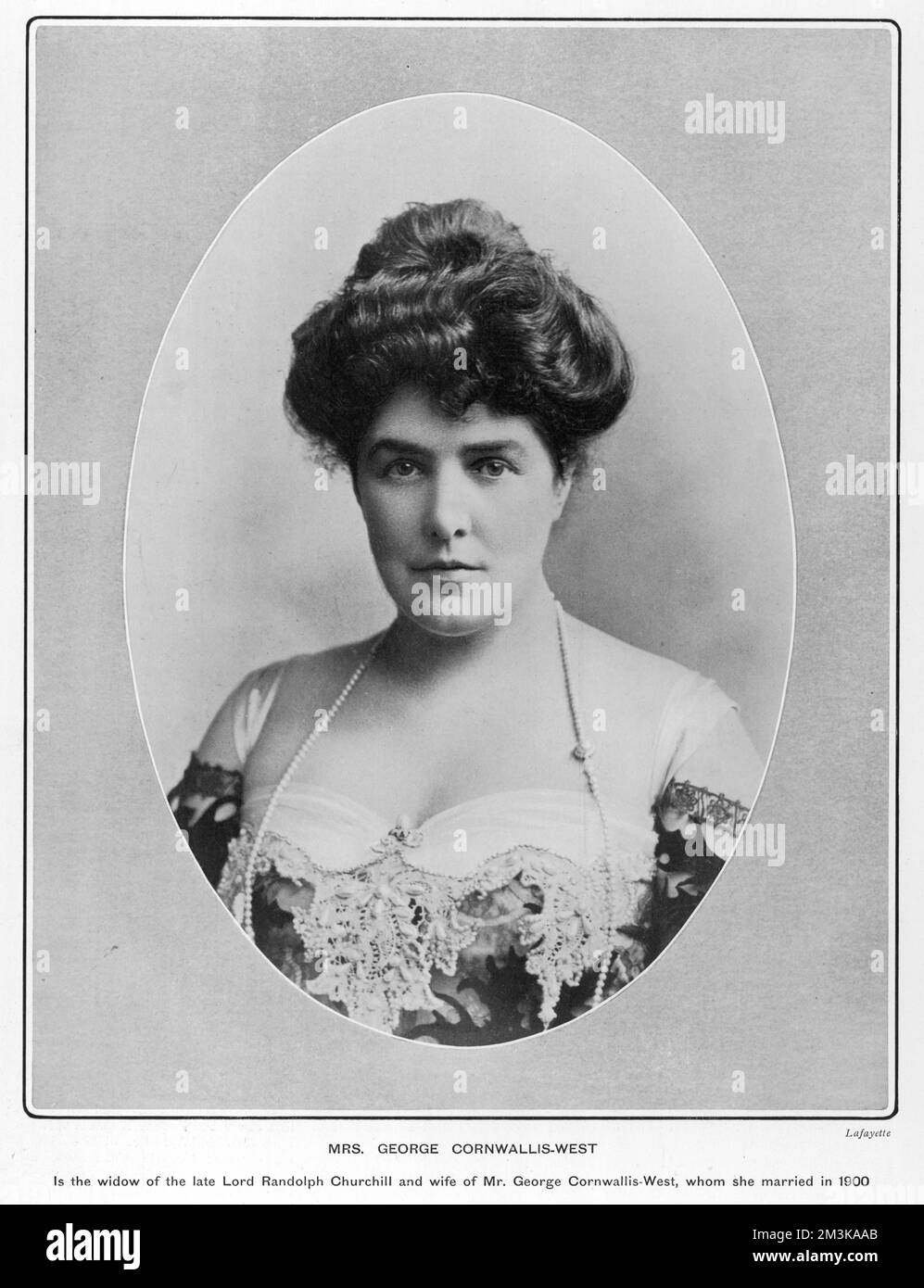 JENNIE JEROME, formerly Lady  Randolph Churchill and mother  of Winston, pictured in 1902  when she was married to George  Cornwallis West.      Date: 1854 - 1921 Stock Photo