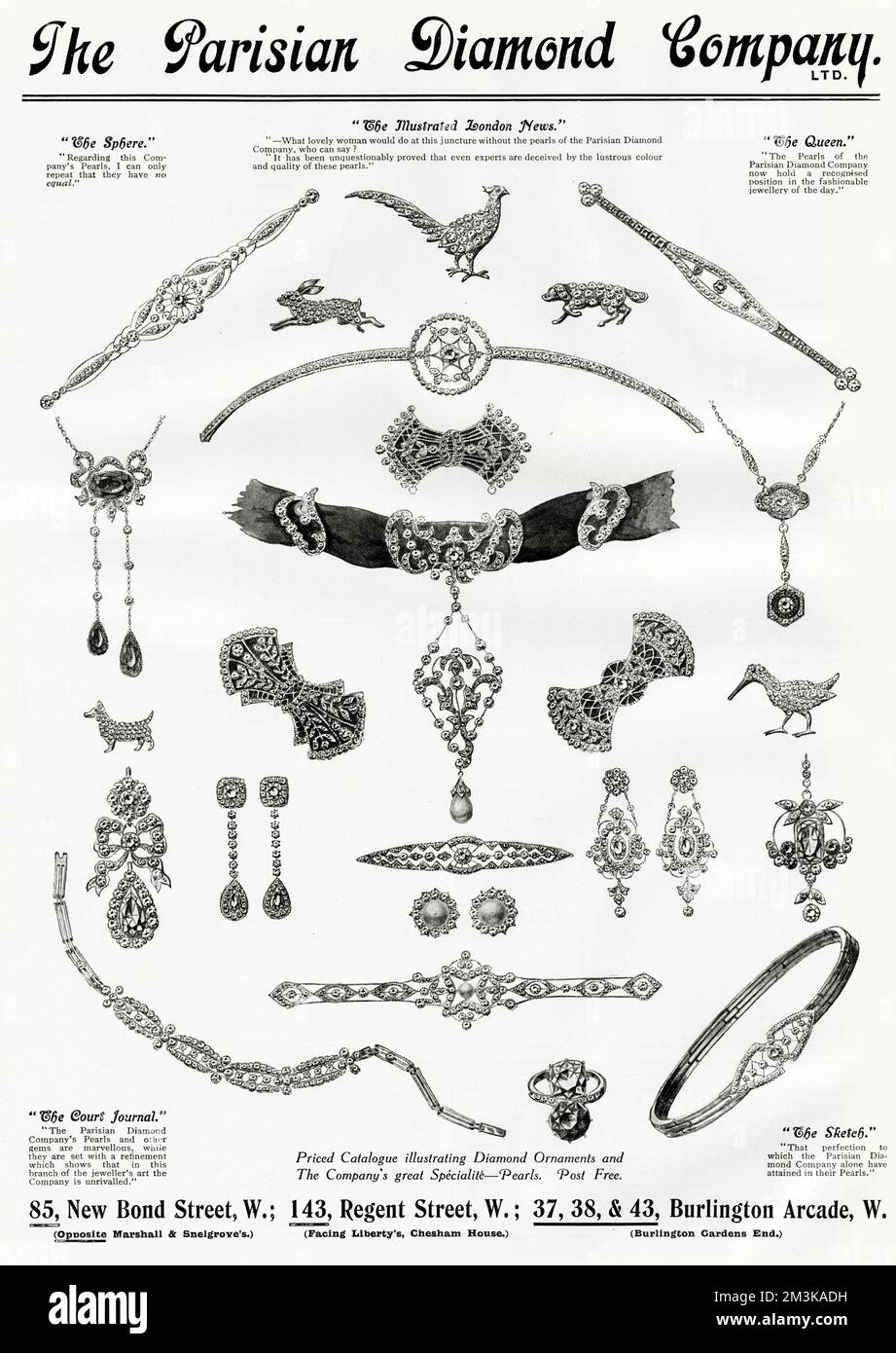 Collection of novelty jewellery from Parisian Diamond Company.  1912 Stock Photo