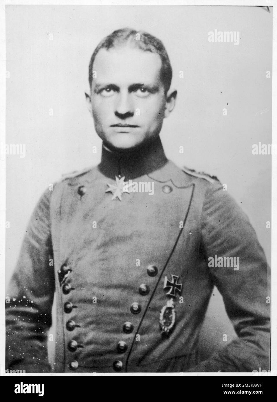 Captain Baron Manfred von Richthofen (1892 - 1918), German aviator and flying ace.  Shot down 80 planes before being killed himself in action in 1918. Known as the Red Baron or Red Knight.     Date: c.1917 Stock Photo