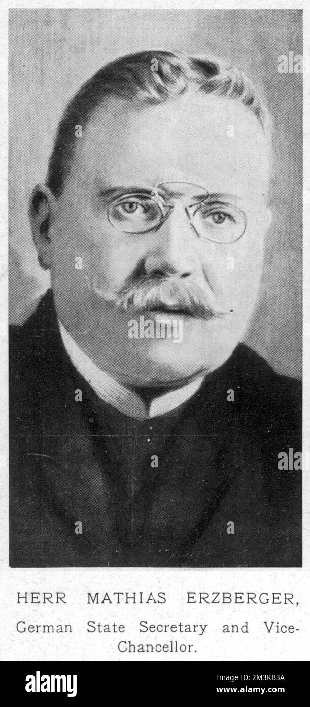 Herr Matthias Erzberger, German State Secretary and Vice Chancellor.He was part of the German delegation who attended the Armistice Agreement.     Date: November 1918 Stock Photo