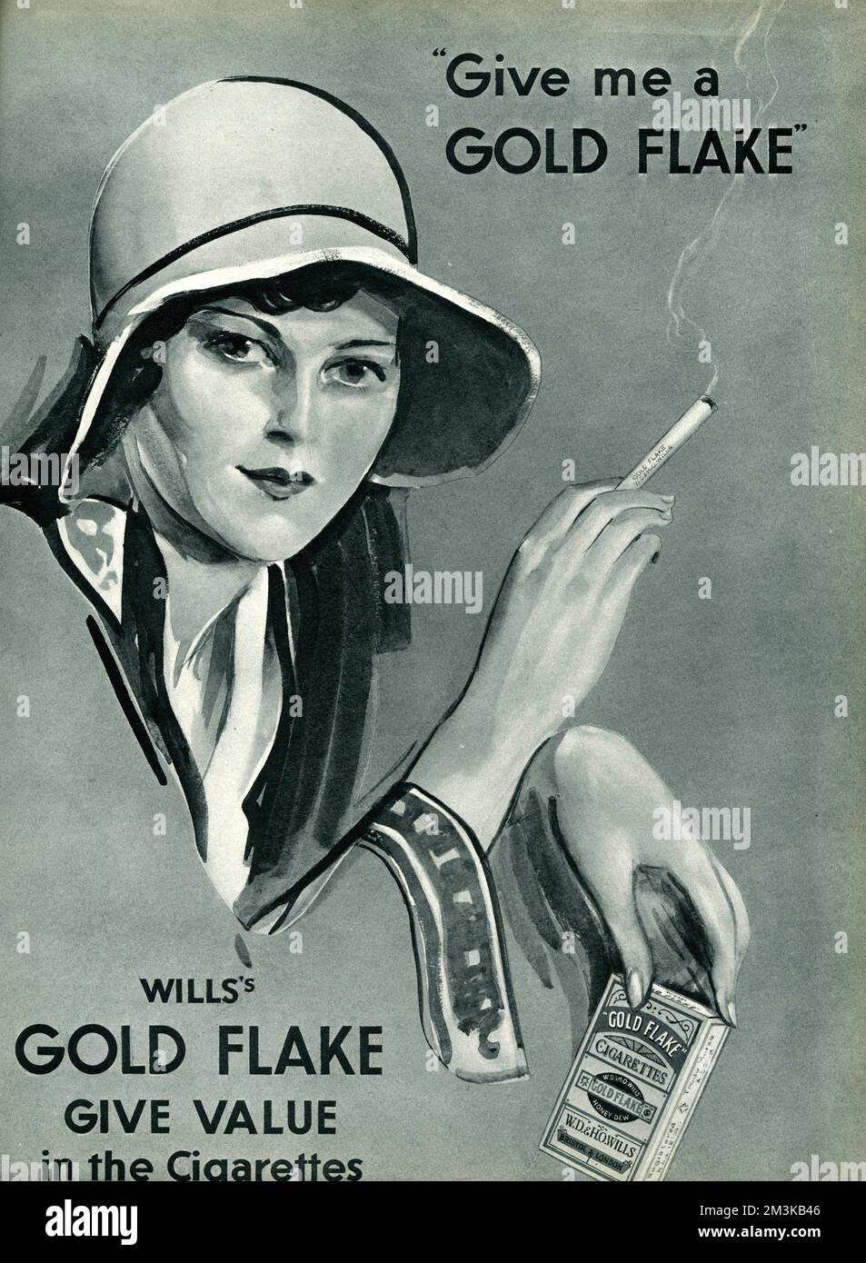 Advertisement for Gold Flake Cigarettes: Wills's Gold Flake give value in the Cigarettes,     Date: 1930 Stock Photo