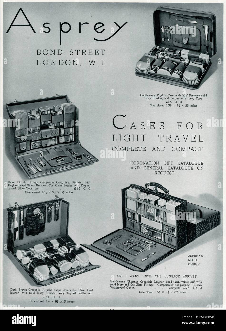 Advert by Asprey compact dressing case 1937 Stock Photo