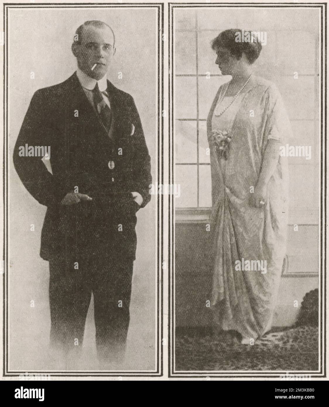 Photographs of Prince Christopher of Greece and his new wife, the twice-divorced American heiress Nancy Leeds. Princess Anastasia of Greece, as she was known after her marriage, formerly Mrs W.B. Leeds, born Nonnie May Stewart. Nancy came from a wealthy family and had previously married well twice before. Her marriage to Prince Christopher of Greece took place on 1 January 1920 in Switzerland after a long, six year engagement. Her fortune helped the Greek royal family during a particularly penurious period in their history, but she was to die of cancer just three years after her marriage. Stock Photo