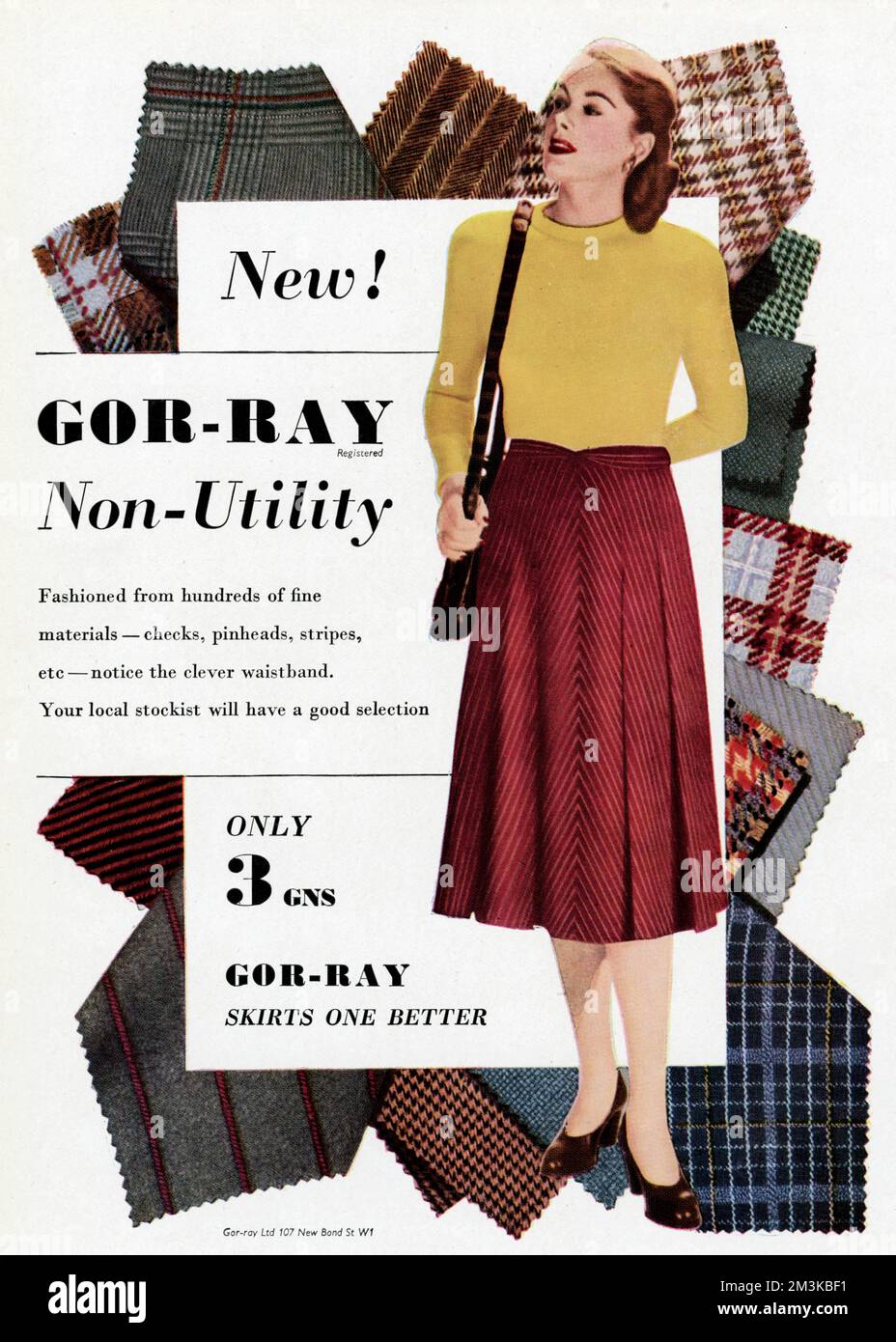 Fashionable from hundreds of fine materials - checks, pinheads, stripes, ect - notice the clever waistband .  1948 Stock Photo