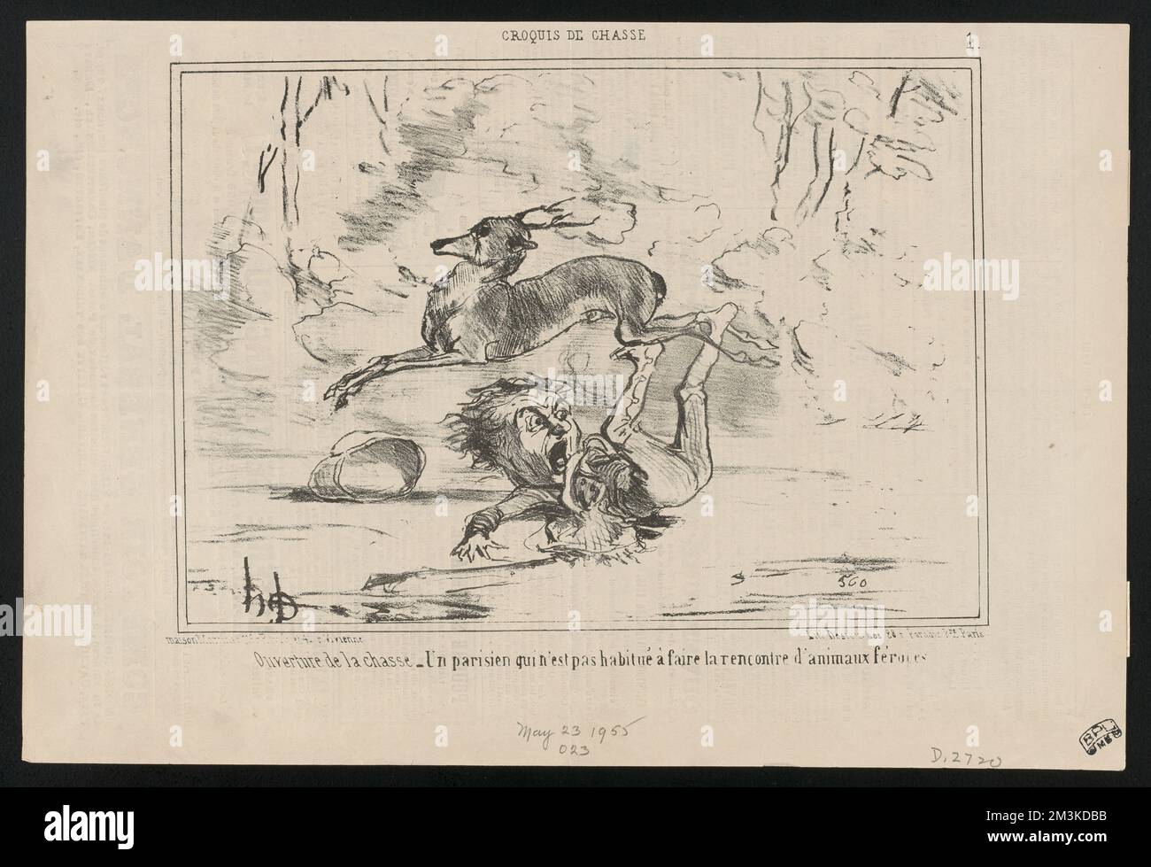 L'Ouverture De La Chasse - Lithographie Aquarellée Originale Du XIXe - Estampe Ancienne 57x65 Cm