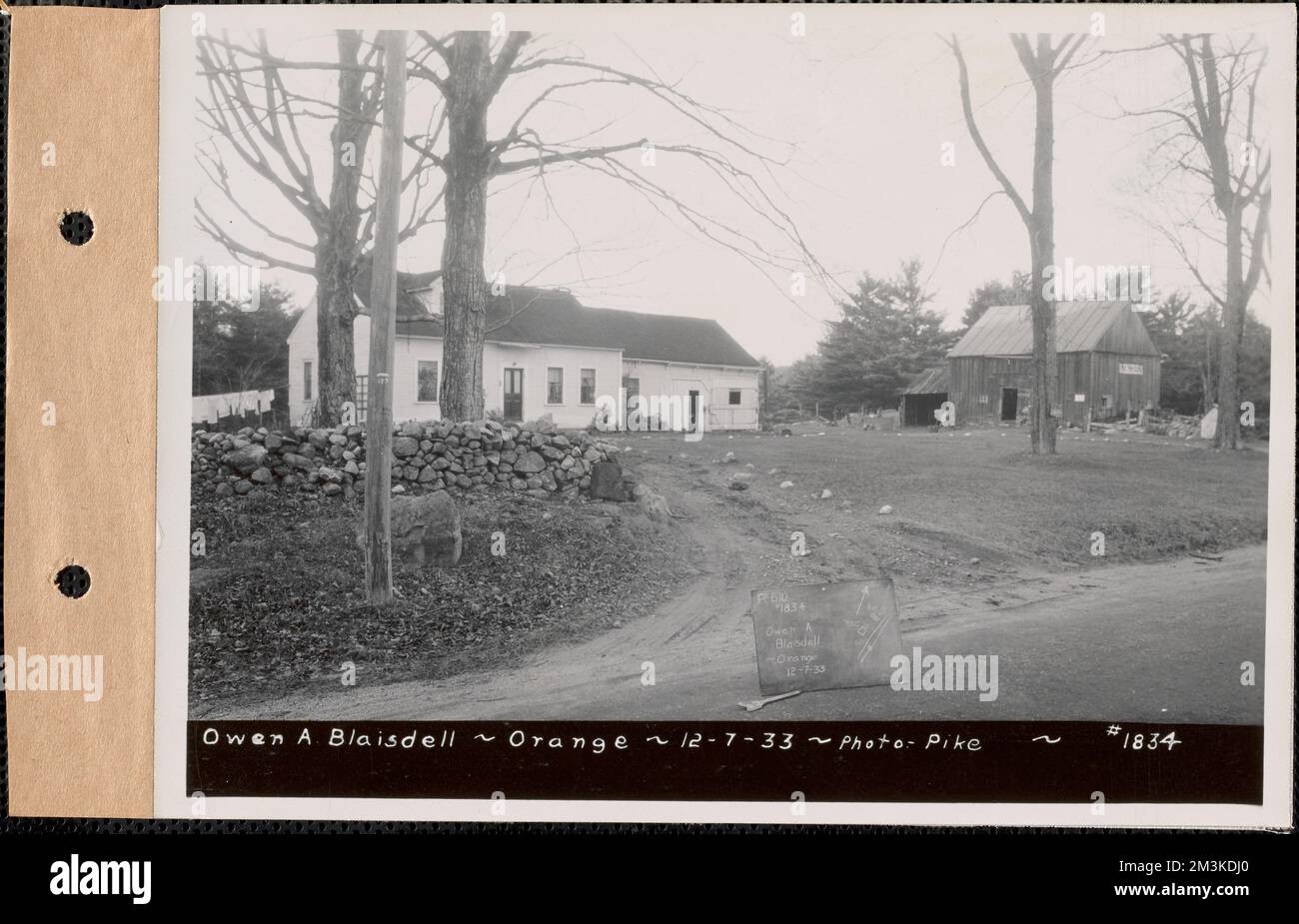 Owen A. Blaisdell, homeplace, Orange, Mass., Dec. 7, 1933 : Parcel no. 610-- , waterworks, reservoirs water distribution structures, real estate, residential structures Stock Photo