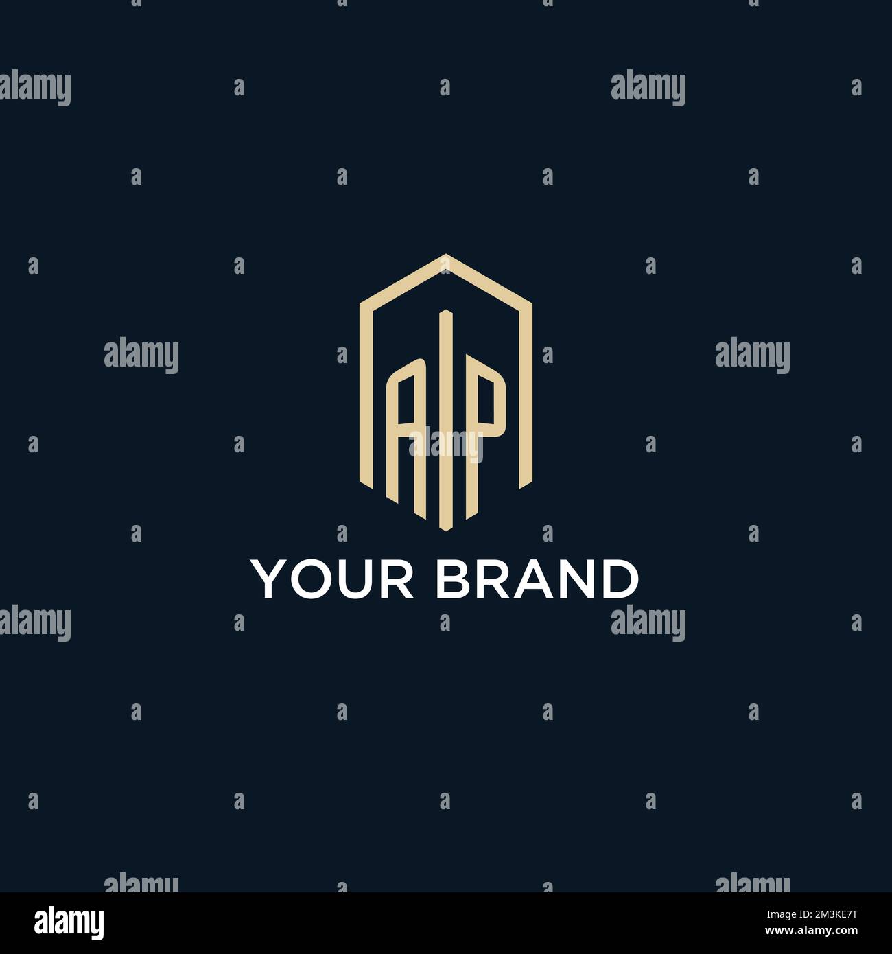 AP initial monogram logo with hexagonal shape style, real estate logo design ideas inspiration vector Stock Vector