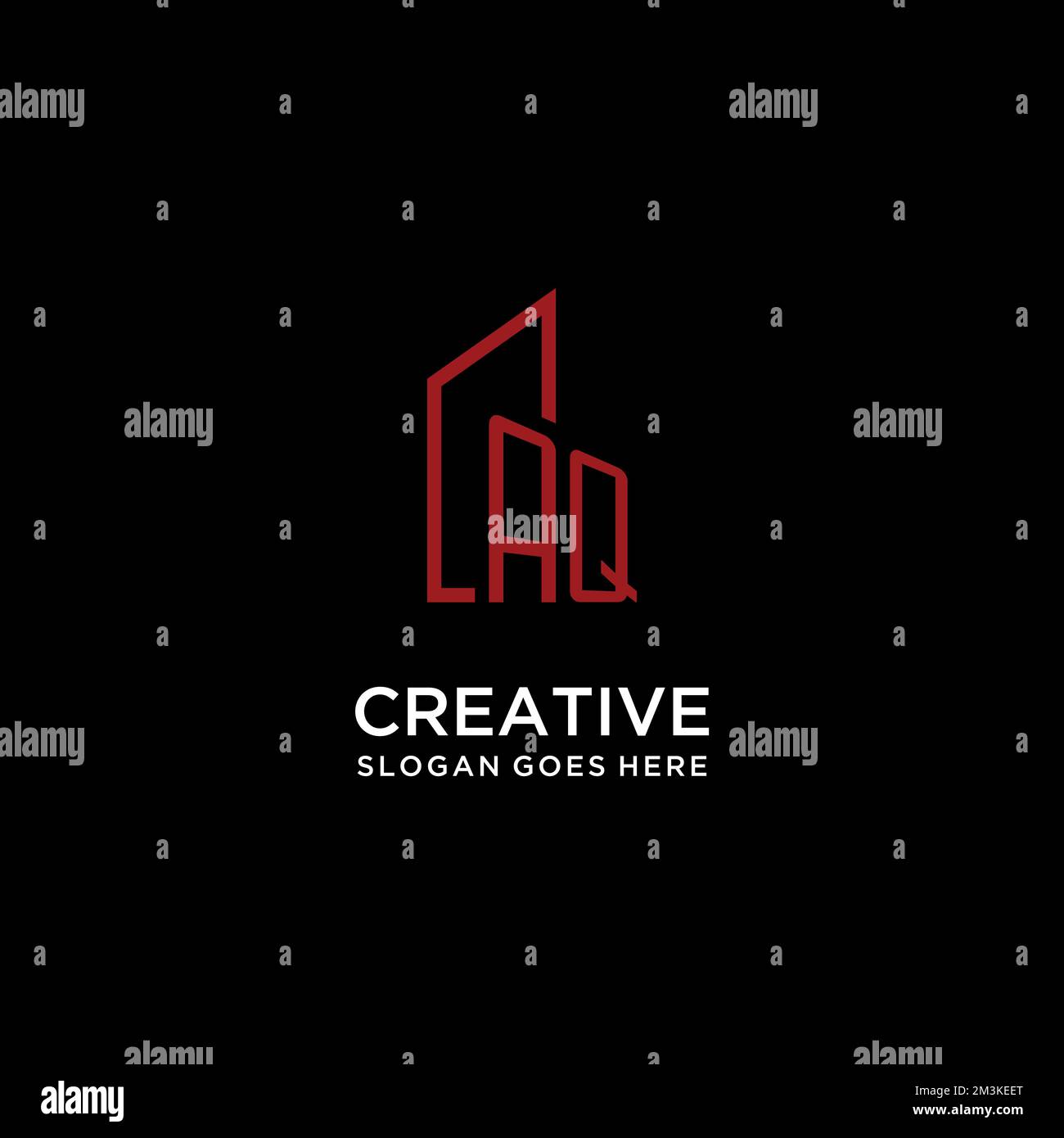 AQ initial monogram with building logo design ideas Stock Vector