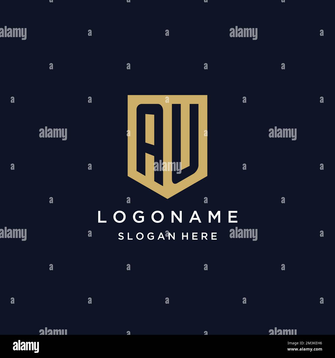 AU monogram initials logo design with shield icon template Stock Vector