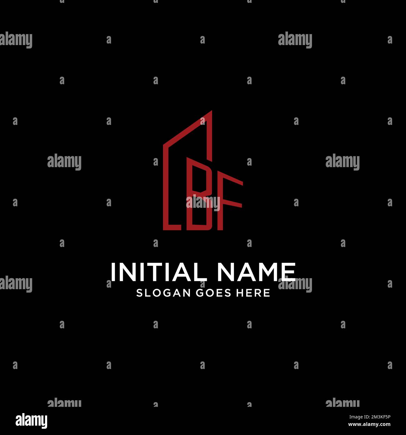 BF initial monogram with building logo design ideas Stock Vector