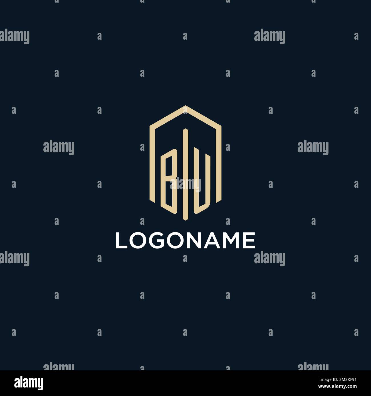 BU initial monogram logo with hexagonal shape style, real estate logo design ideas inspiration vector Stock Vector
