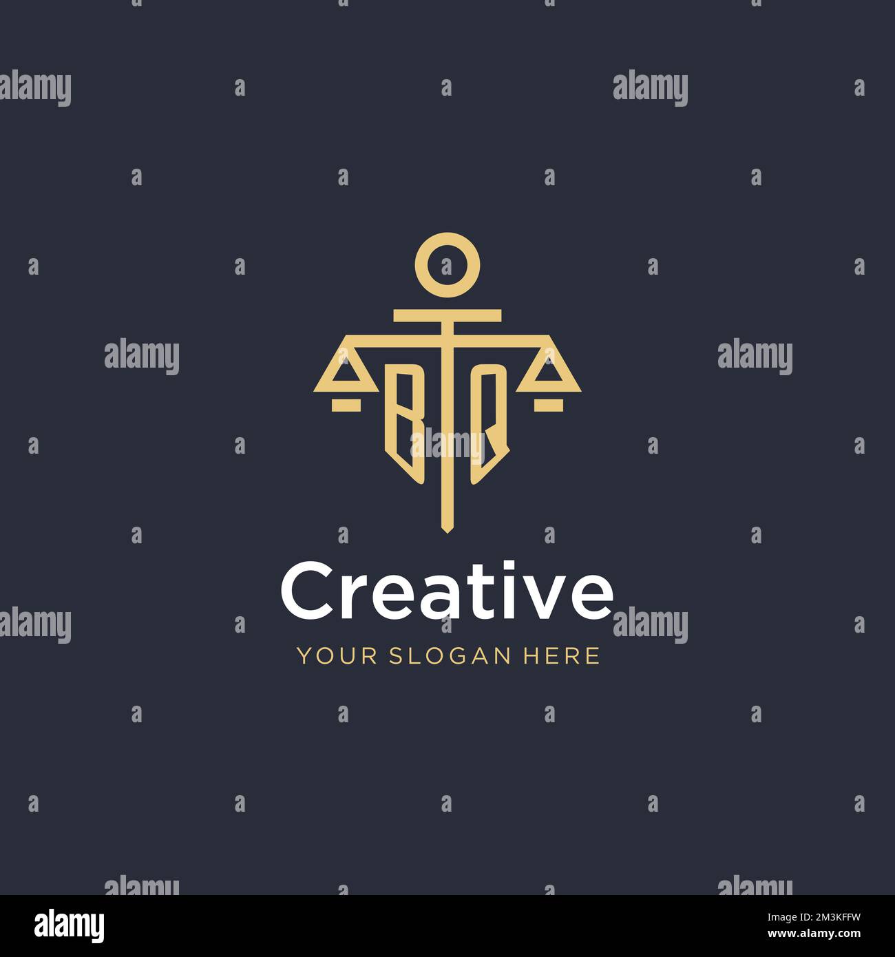 BQ initial monogram logo with scale and pillar style design ideas Stock Vector
