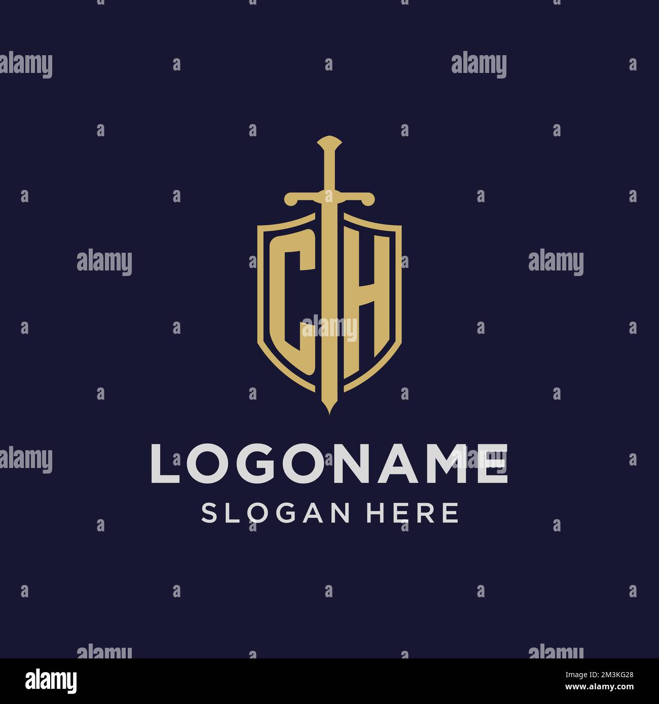 CH logo initial monogram with shield and sword design ideas Stock Vector