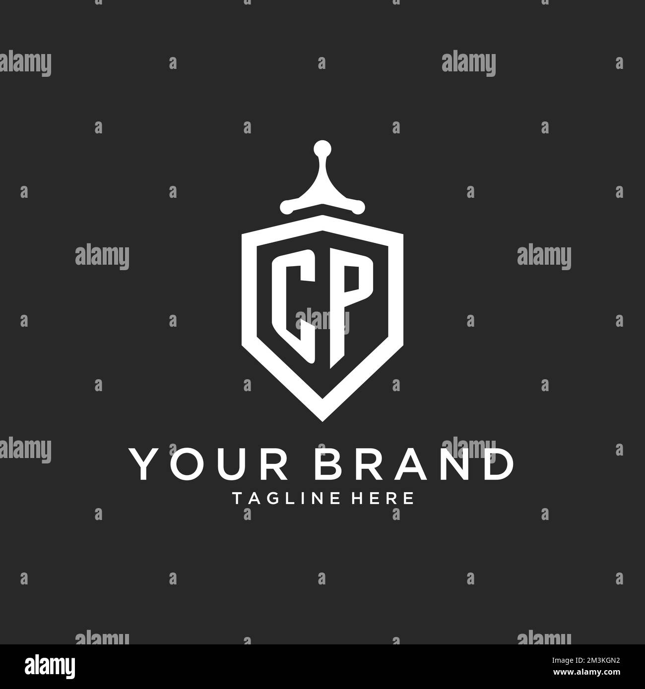 CP monogram logo initial with shield guard shape design ideas Stock Vector