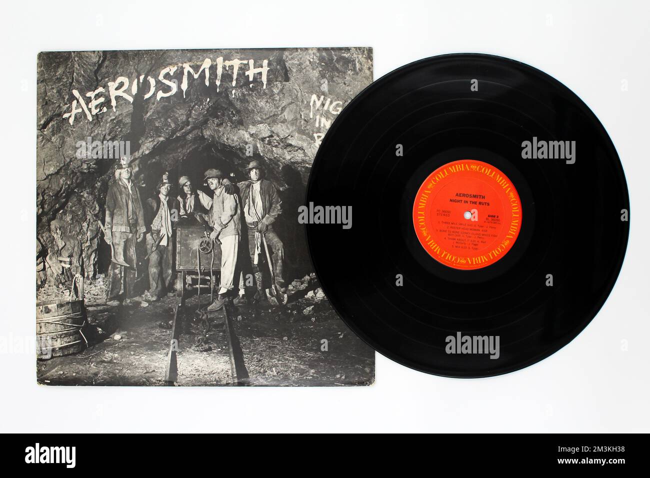 Classic rock band, Aerosmith, music album on vinyl record LP disc. Titled Night in the Ruts Album Cover Stock Photo