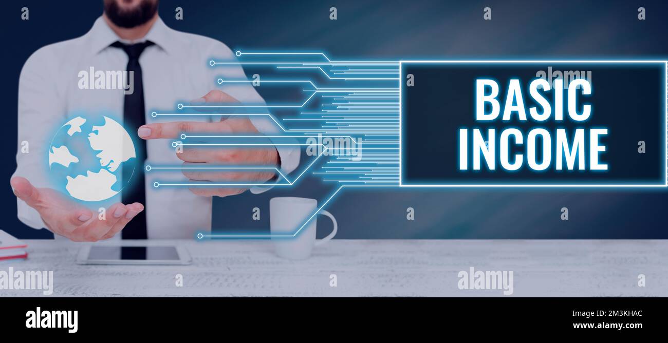 Hand writing sign Basic Income. Word Written on periodic cash payment ...