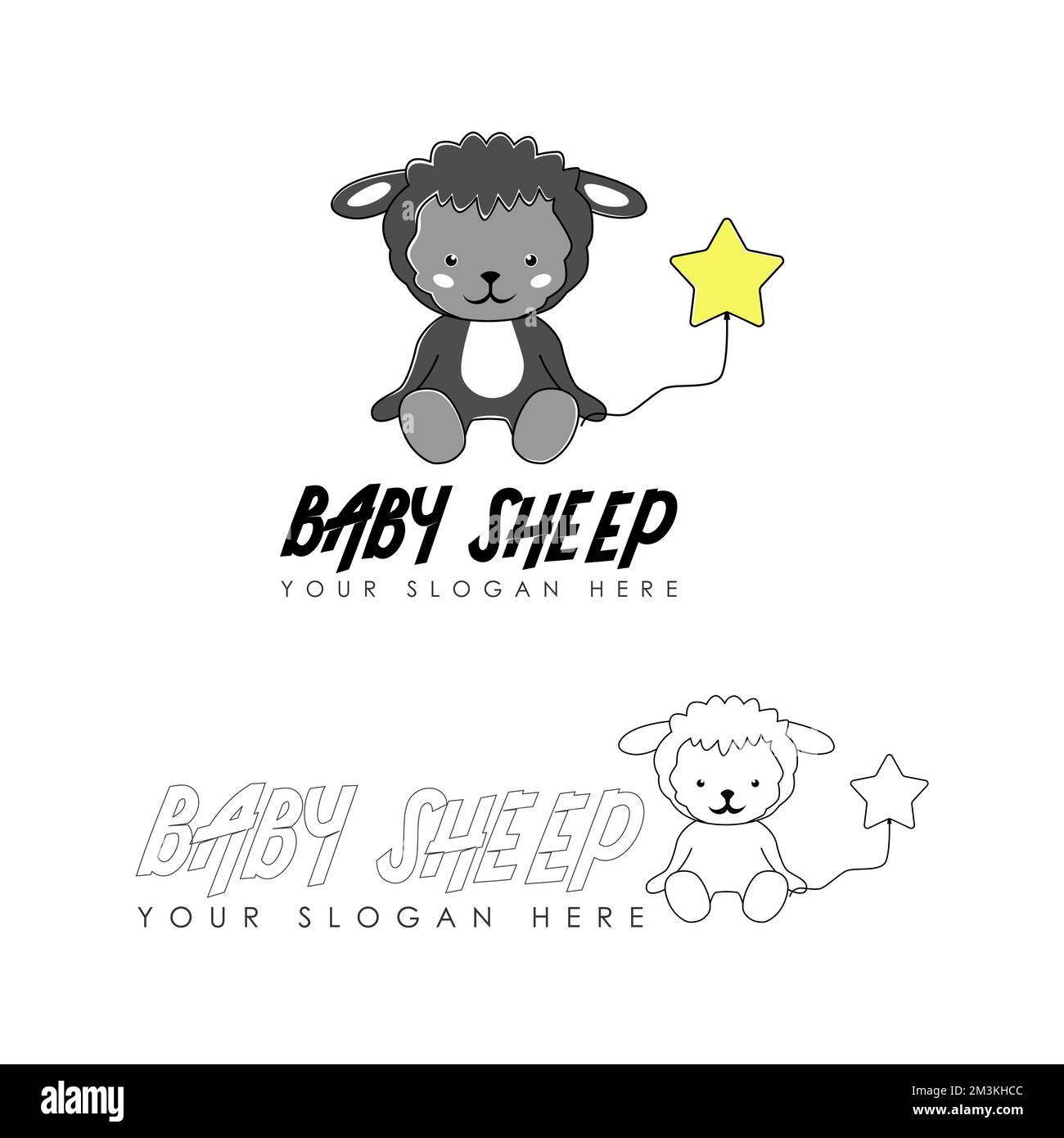 Little black sheep who was moody and holding a toy image graphic icon logo design abstract concept vector stock. related animal or cartoon or children Stock Vector