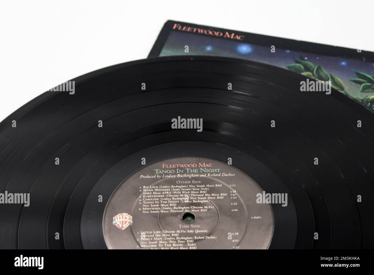 Rock and soft rock band, Fleetwood Mac music album on vinyl record LP disc. Titled: Tango in the Night album cover on vinyl record LP Stock Photo