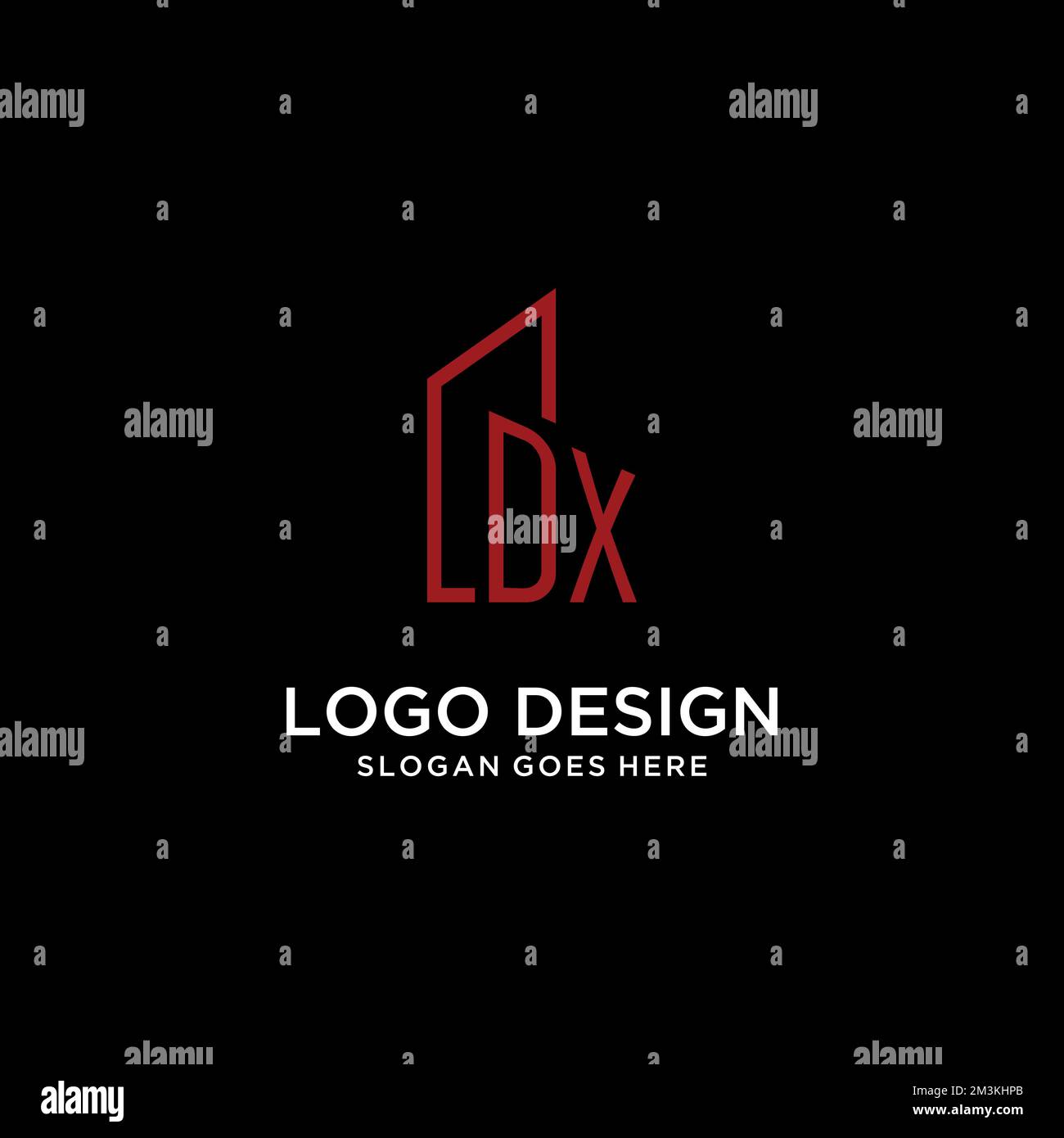 DX initial monogram with building logo design ideas Stock Vector