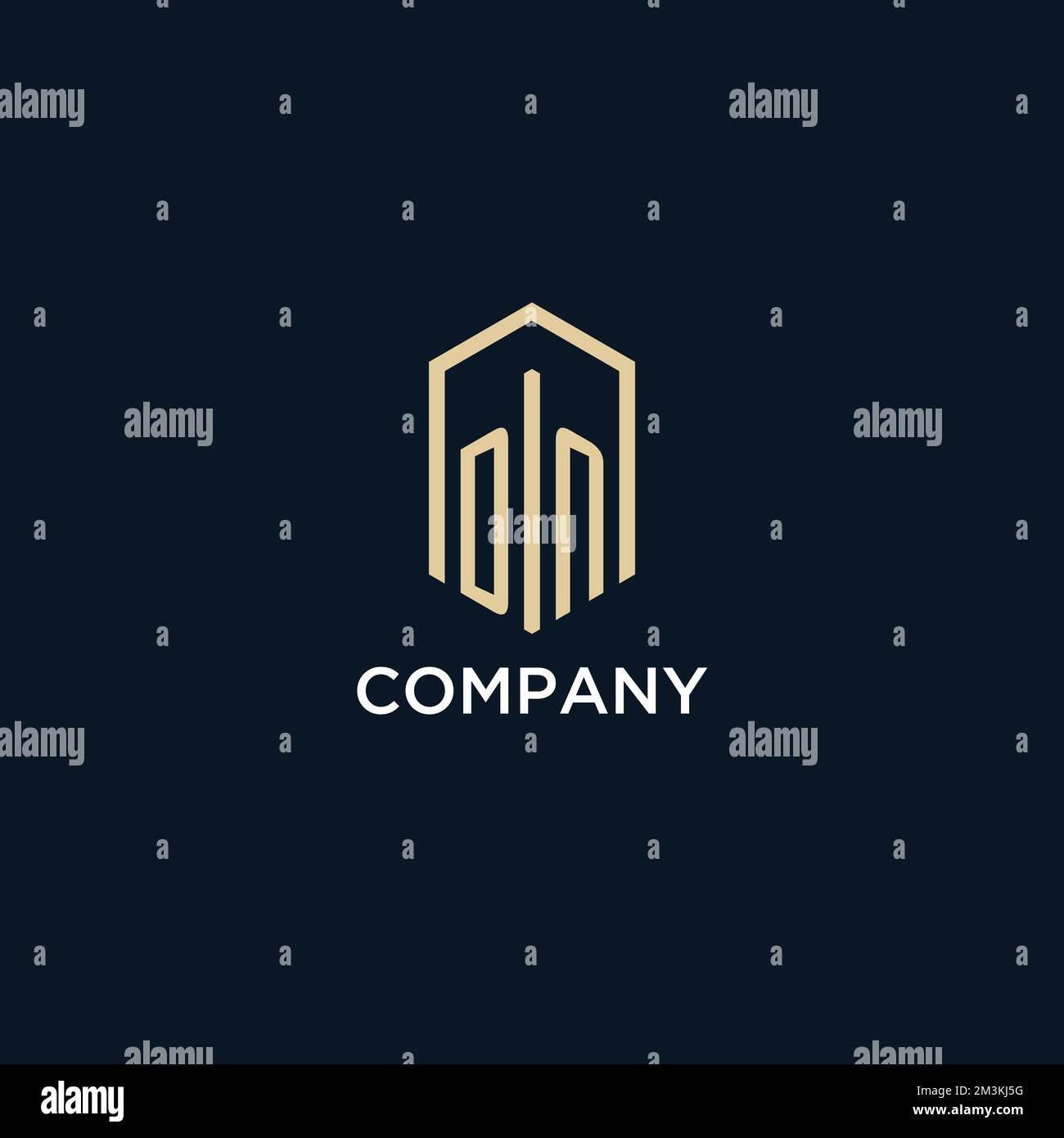 DN initial monogram logo with hexagonal shape style, real estate logo design ideas inspiration vector Stock Vector