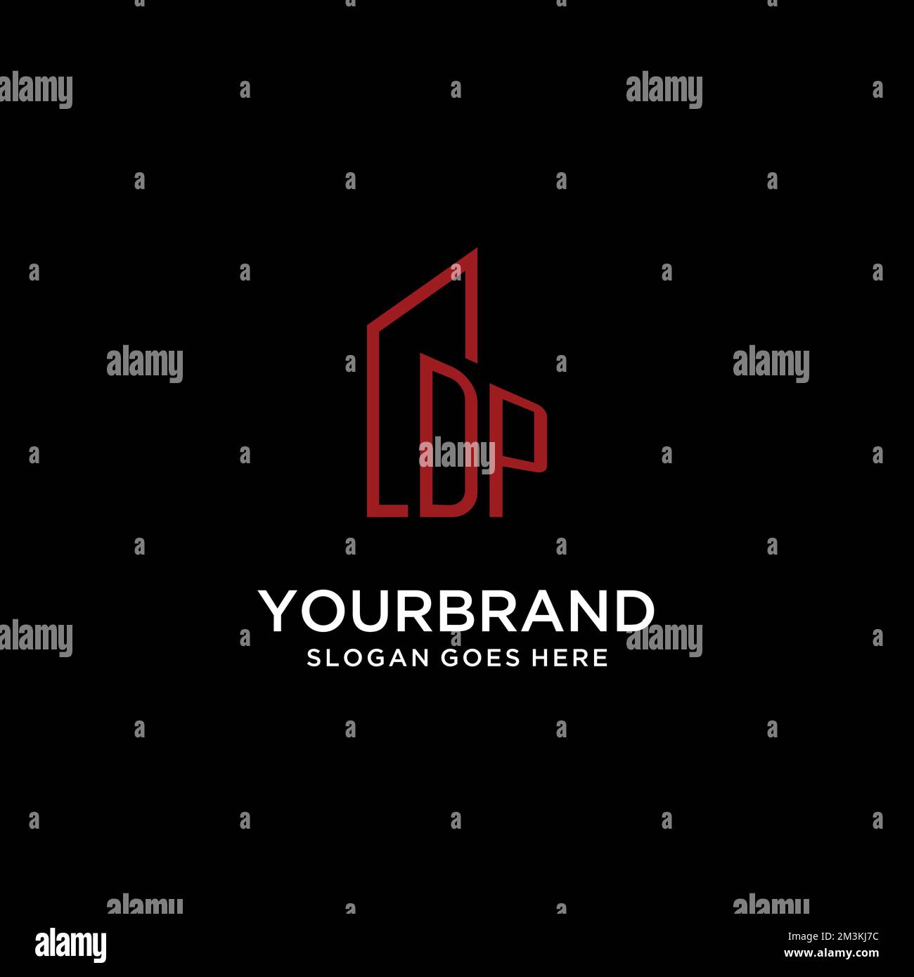 DP initial monogram with building logo design ideas Stock Vector