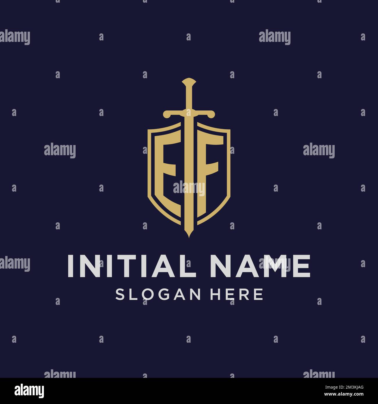EF logo initial monogram with shield and sword design ideas Stock Vector