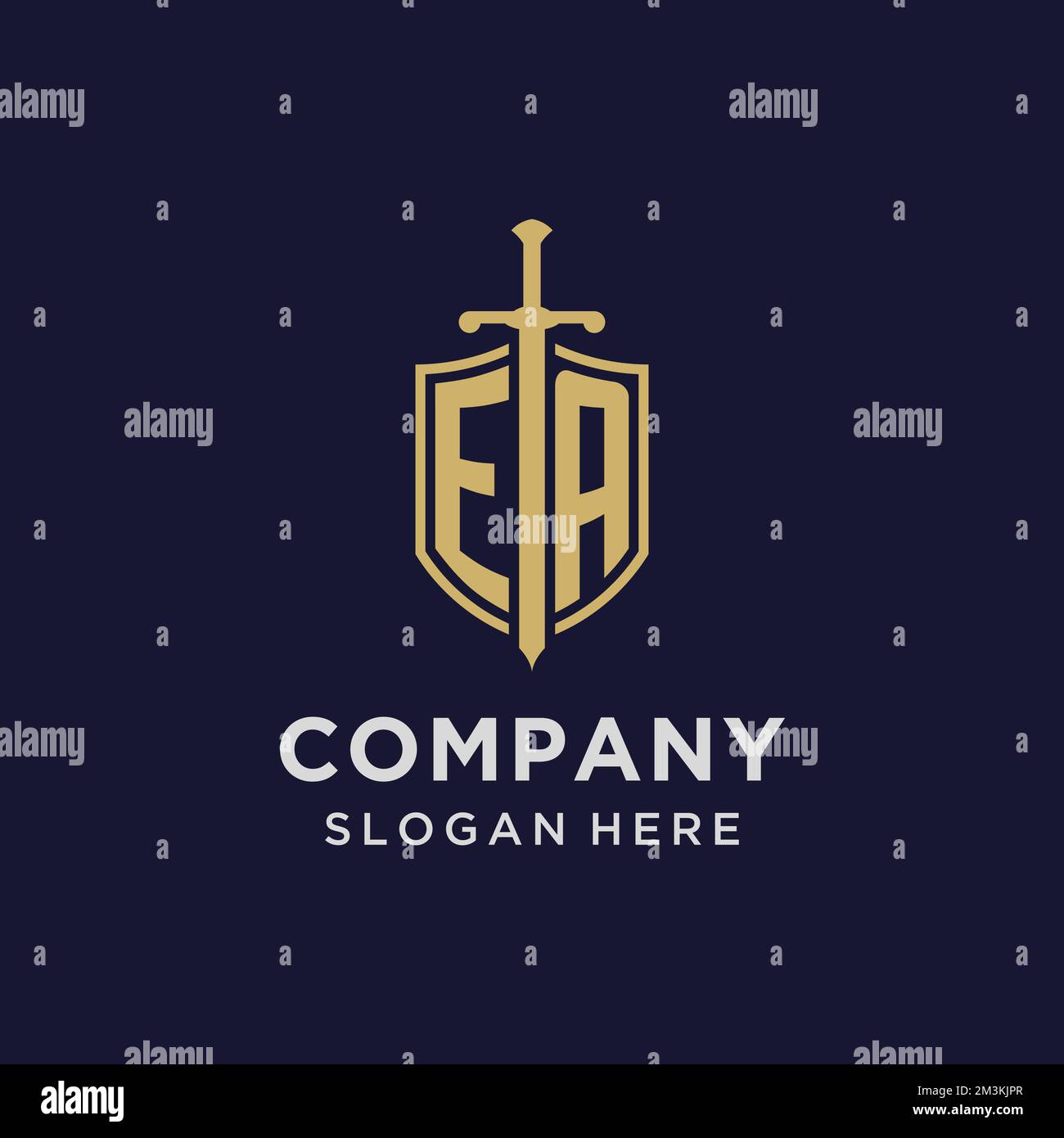 EA logo initial monogram with shield and sword design ideas Stock Vector