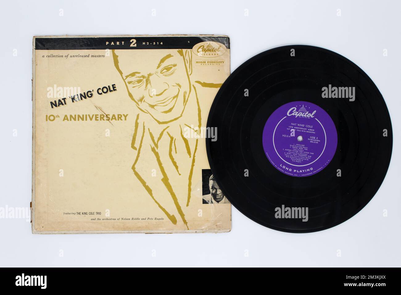 Jazz artist, Nat King Cole music album on vinyl record LP disc. Titled: 10th Anniversary Album. LP album cover Stock Photo