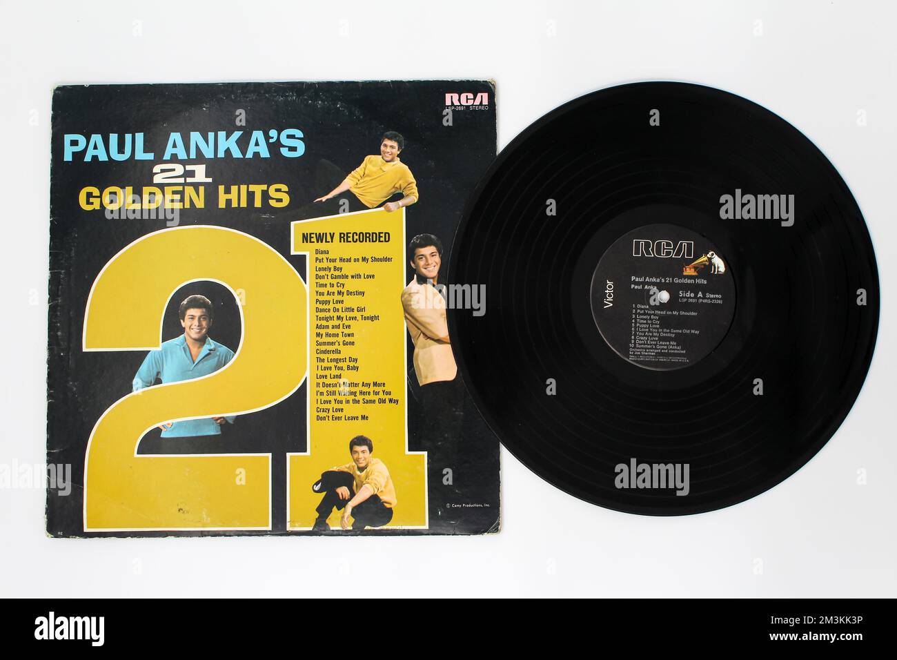 Rock, pop, and jazz artist, Paul Anka music album on vinyl record LP disc. Titled: Paul Anka's 21 Golden Hits Stock Photo
