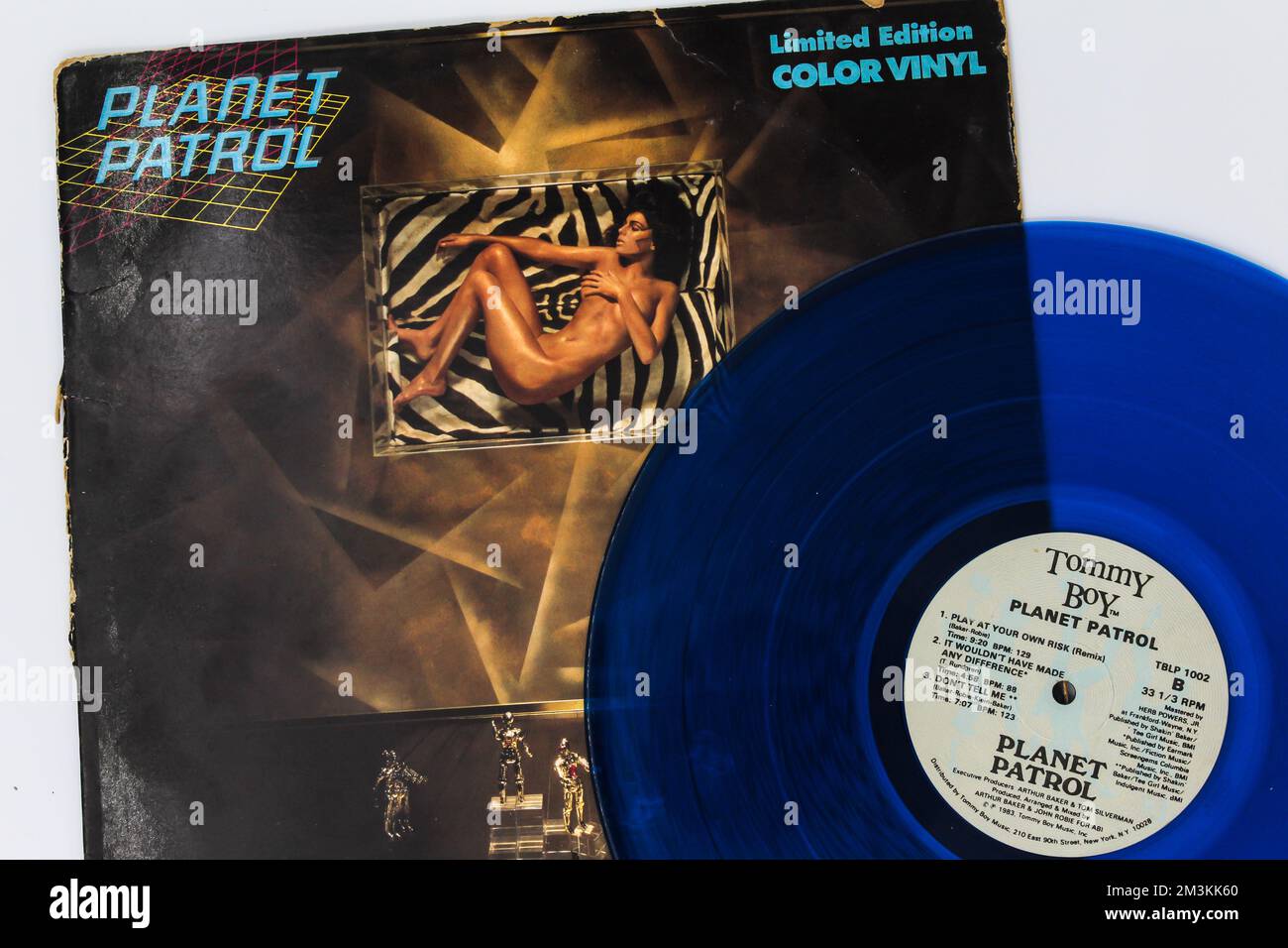 Planet Patrol is an American electro group originating in the 1980. Self titled album cover on LP vinyl disc. Stock Photo