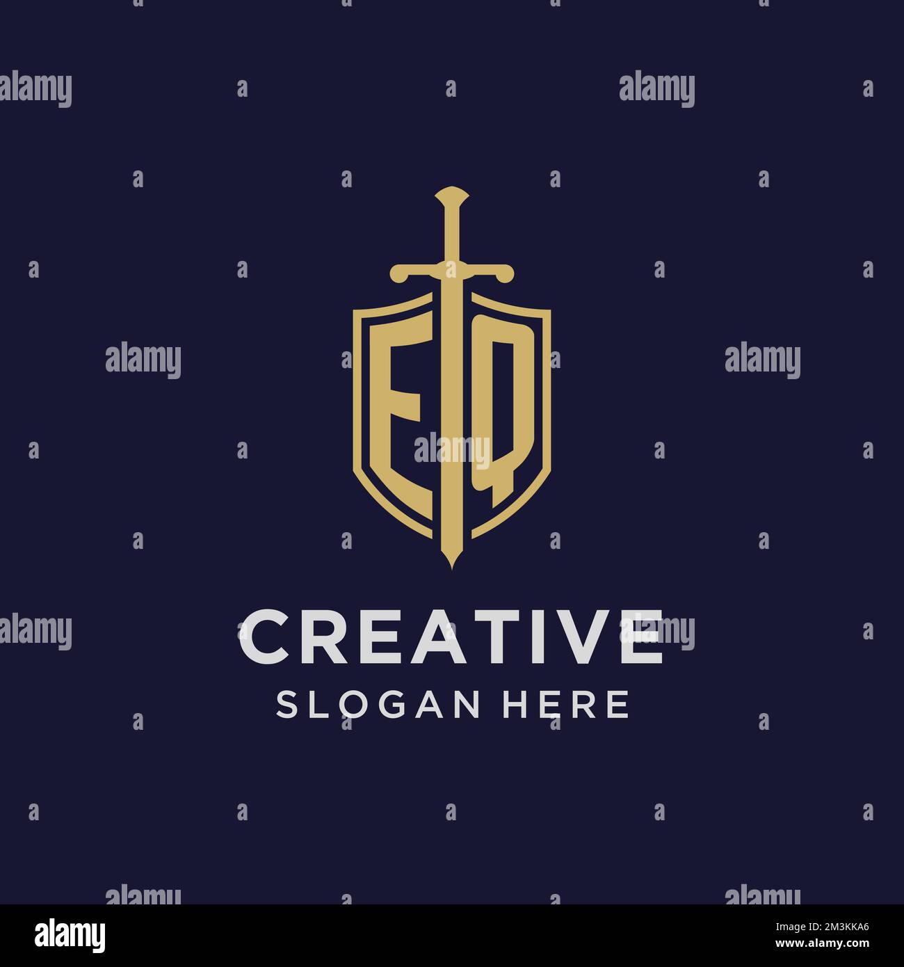 EQ logo initial monogram with shield and sword design ideas Stock ...