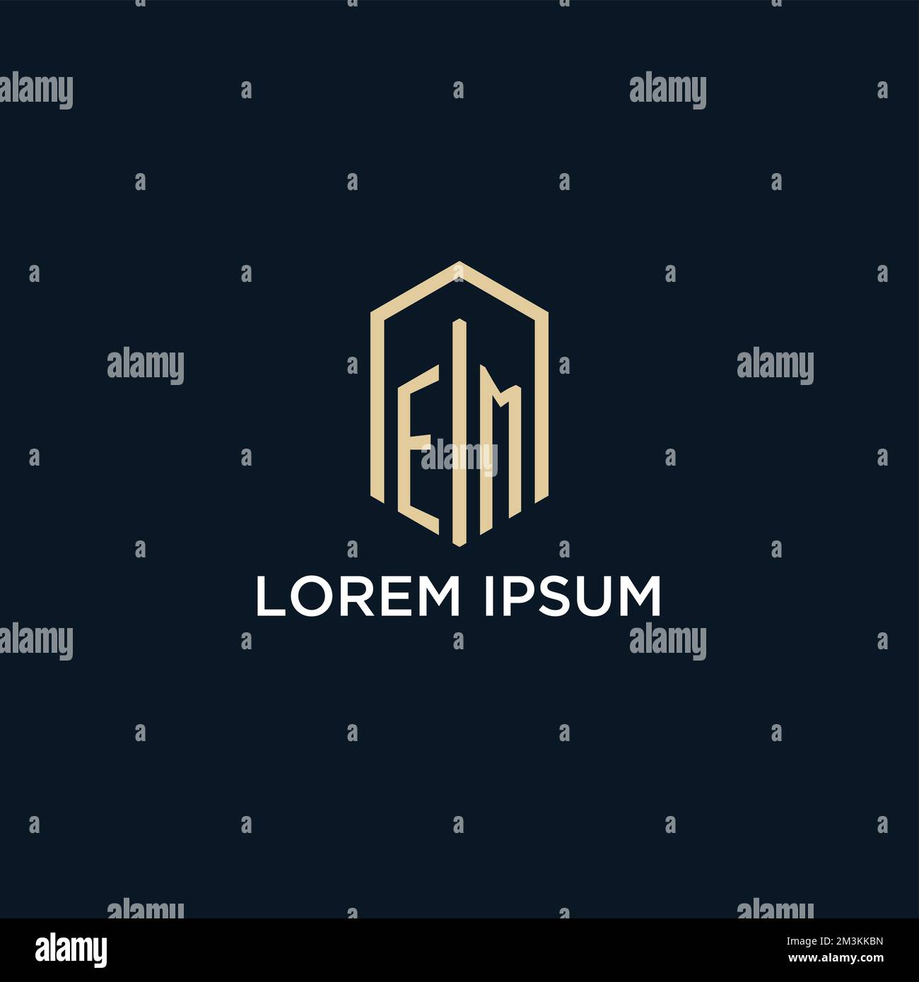 EM initial monogram logo with hexagonal shape style, real estate logo design ideas inspiration vector Stock Vector